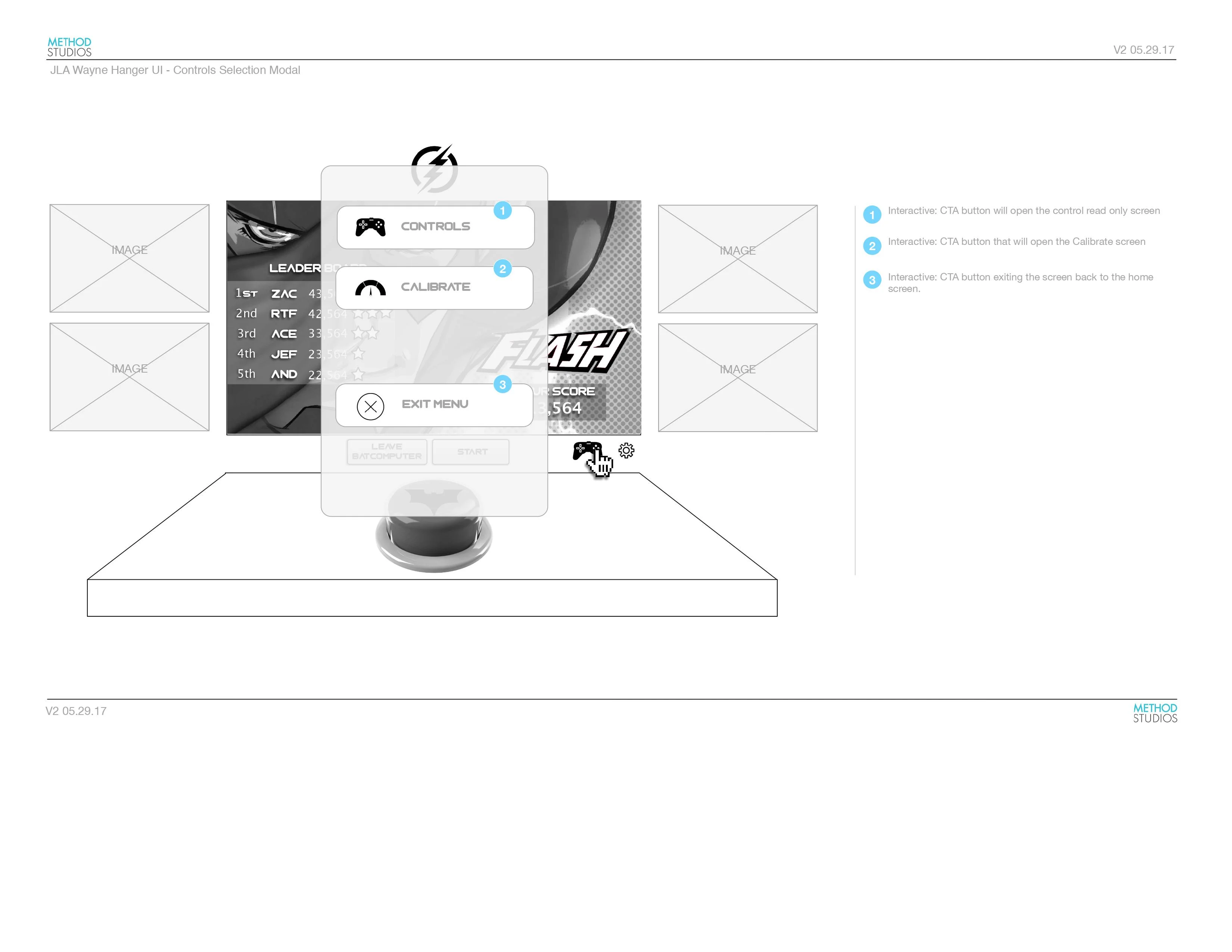Wireframe — menu selection